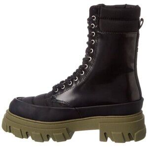 Ganni Quilted Nylon & Leather Combat Boot Size 35 US 5 Black Green $475